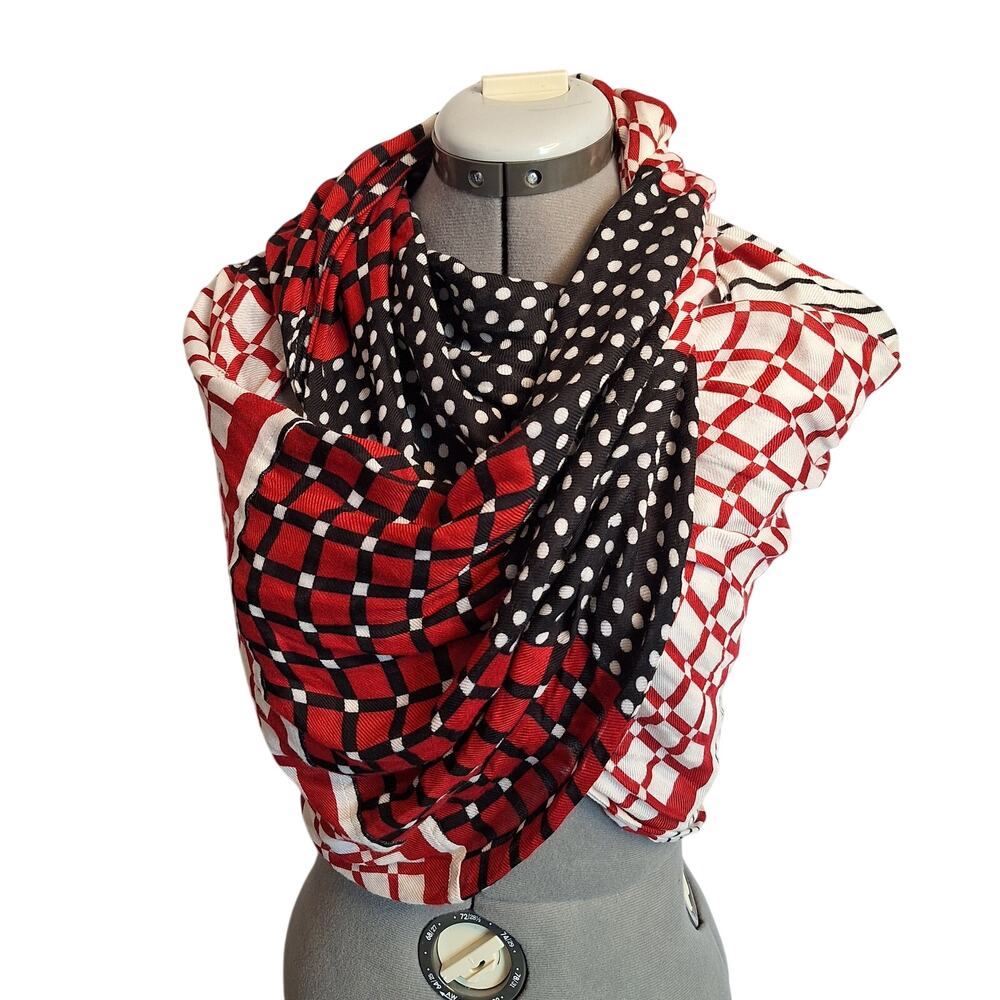 Talbots Infinity Scarf Red Black White Geometric Patterns Clashcore Maximalist